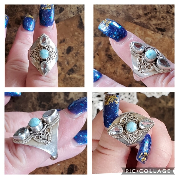 Genuine Blue Topaz & Larimar Ring Size 12 - Picture 3 of 5